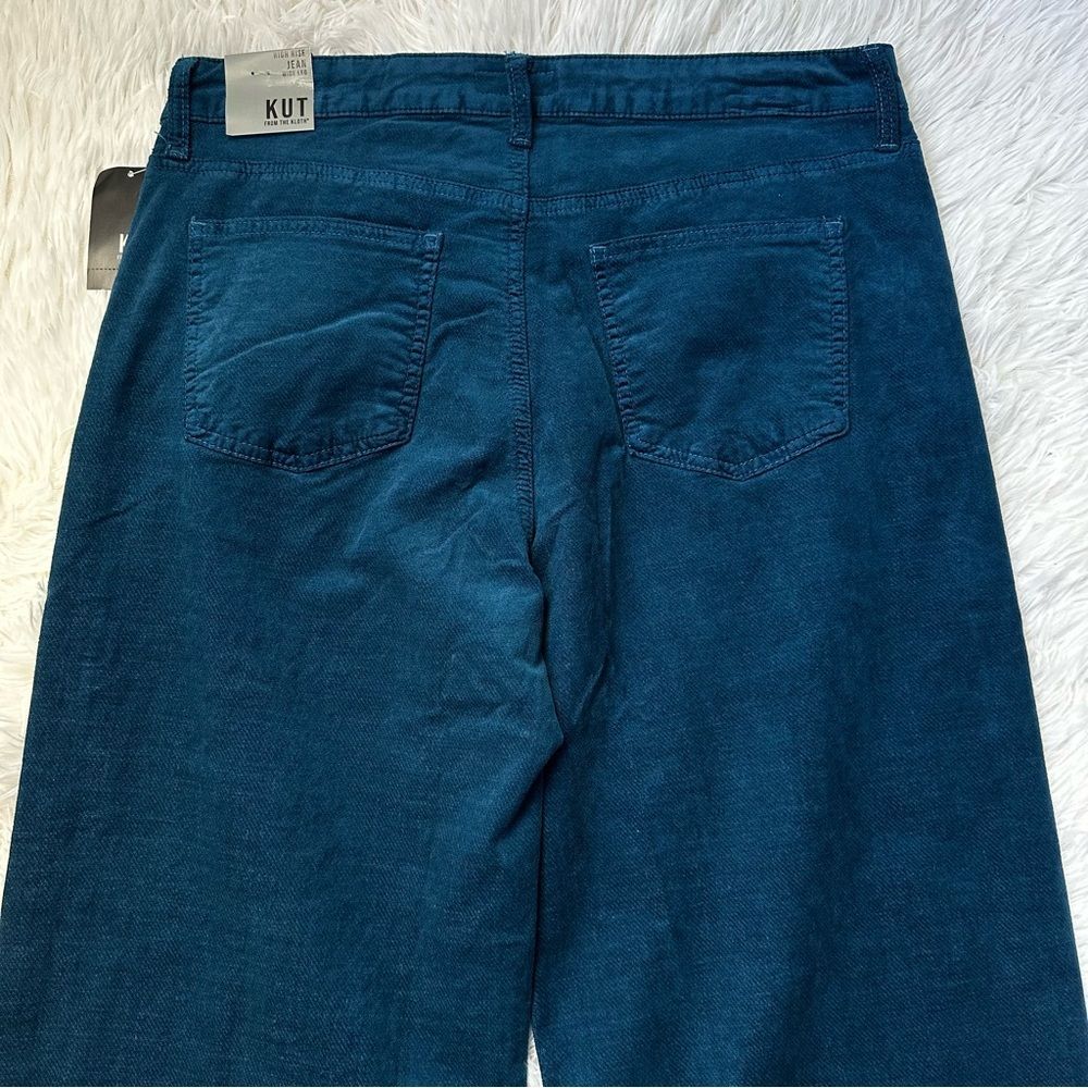 KUT from the Kloth High Rise Wide Leg Jeans 10 Teal Blue Soft Stretch Retro Boho - Picture 4 of 8